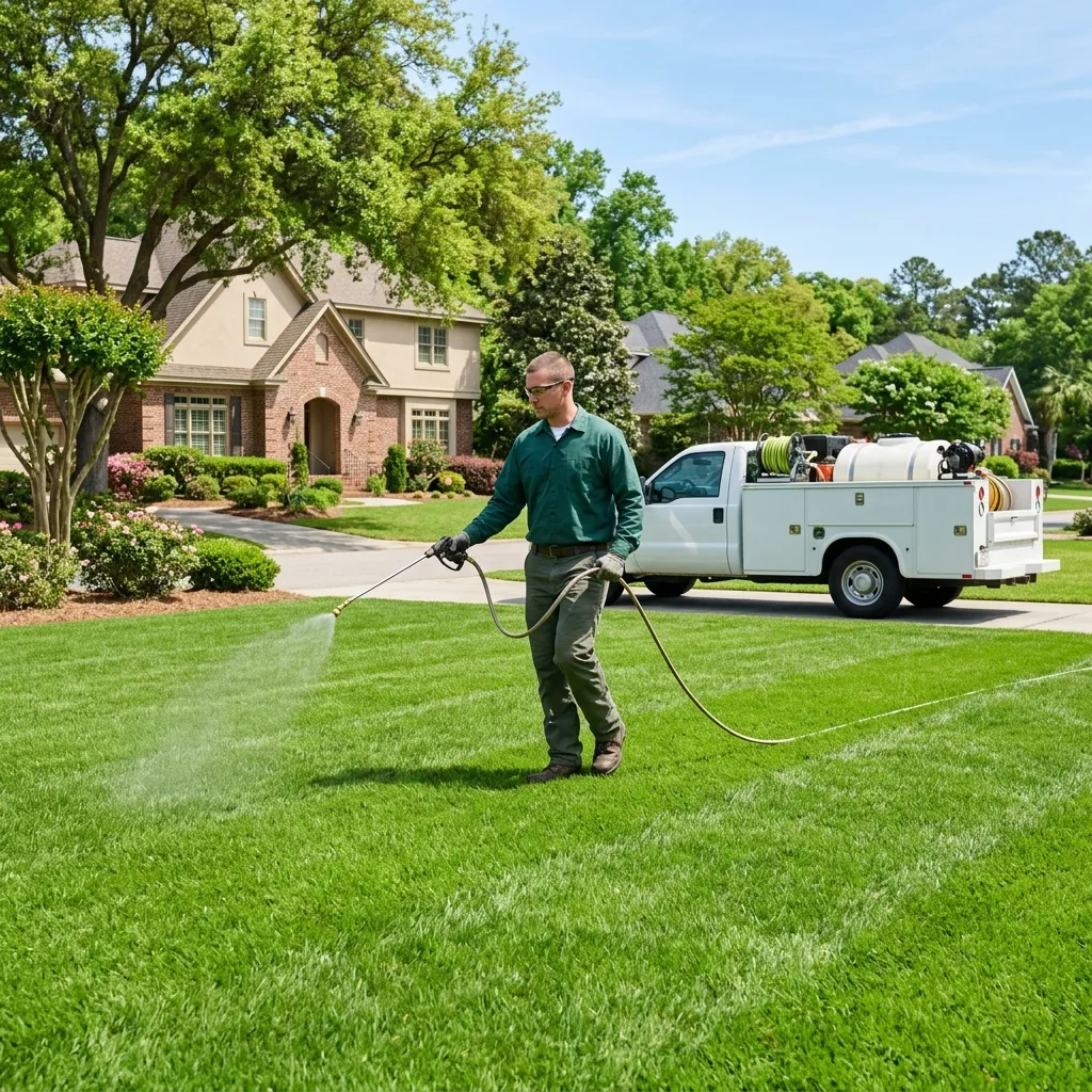 All About Lawns crew applying lawn treatments